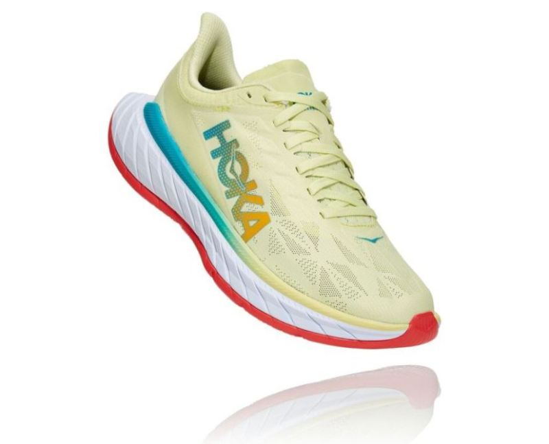 HOKA | WOMENS CARBON X 2 LUMINARY GREEN / HOT CORAL